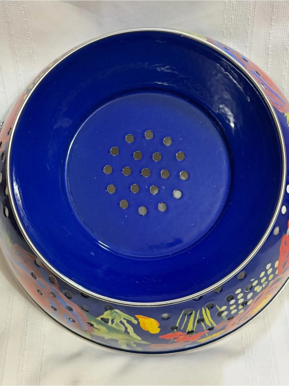 The Pioneer Woman Strainer 5 Quart Cobalt Blue Flowers Stainless Steel